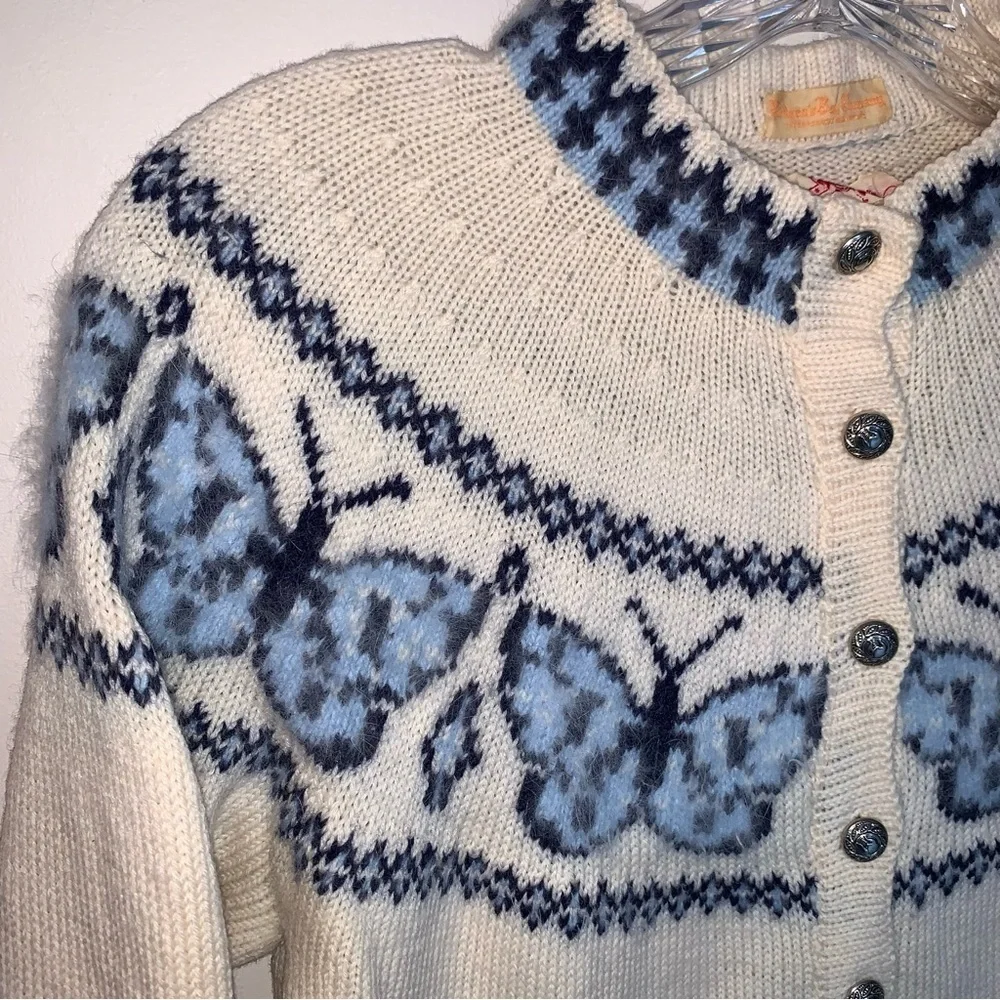 Vintage Hudson's Bay Company 100% Pure Wool Butterfly Fair Aisle Cardigan - Picture 4 of 9
